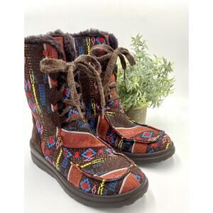 UGG Lacy Boot Nordic Fair Isle Blanket Woven Fabric Faux Fur Warm Sz 7 limited